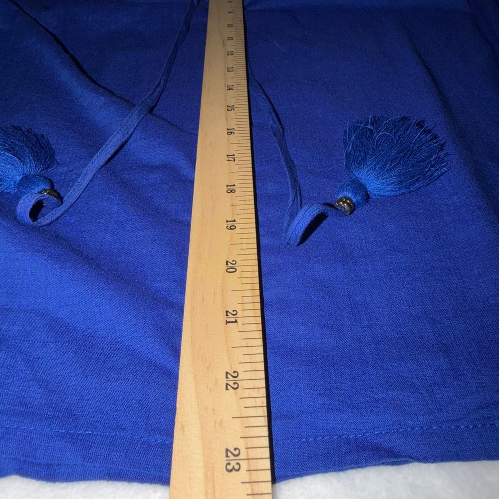 Knox Rose Womens Blue Embroidered Tassel Tie Blouse Short Sleeve Top Small NWT - Picture 9 of 9